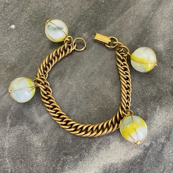Vintage Marble Wire Wrapped Gold Charm Bracelet - Picture 7 of 11